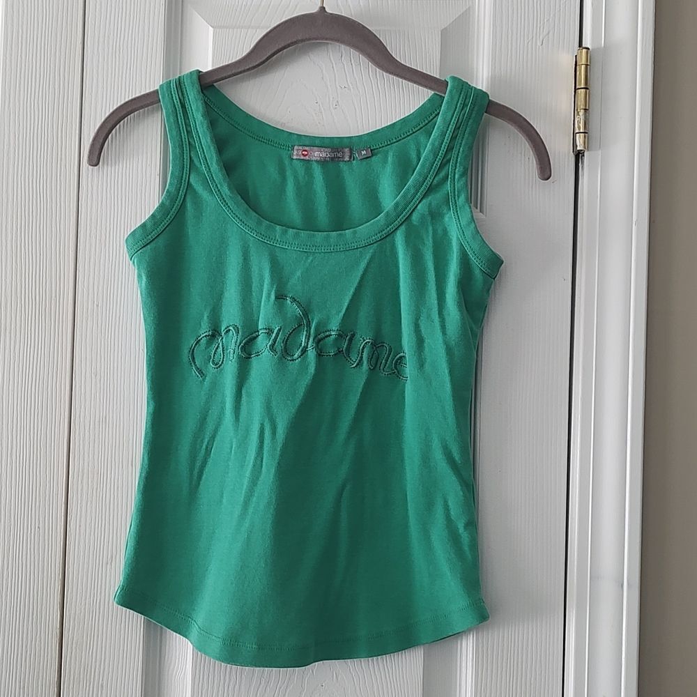 Casual Chic Madame Embroidered green tank top Sz M